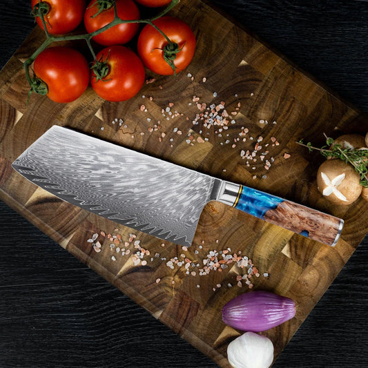Damascus Steel Knife – Blue Resin Handle