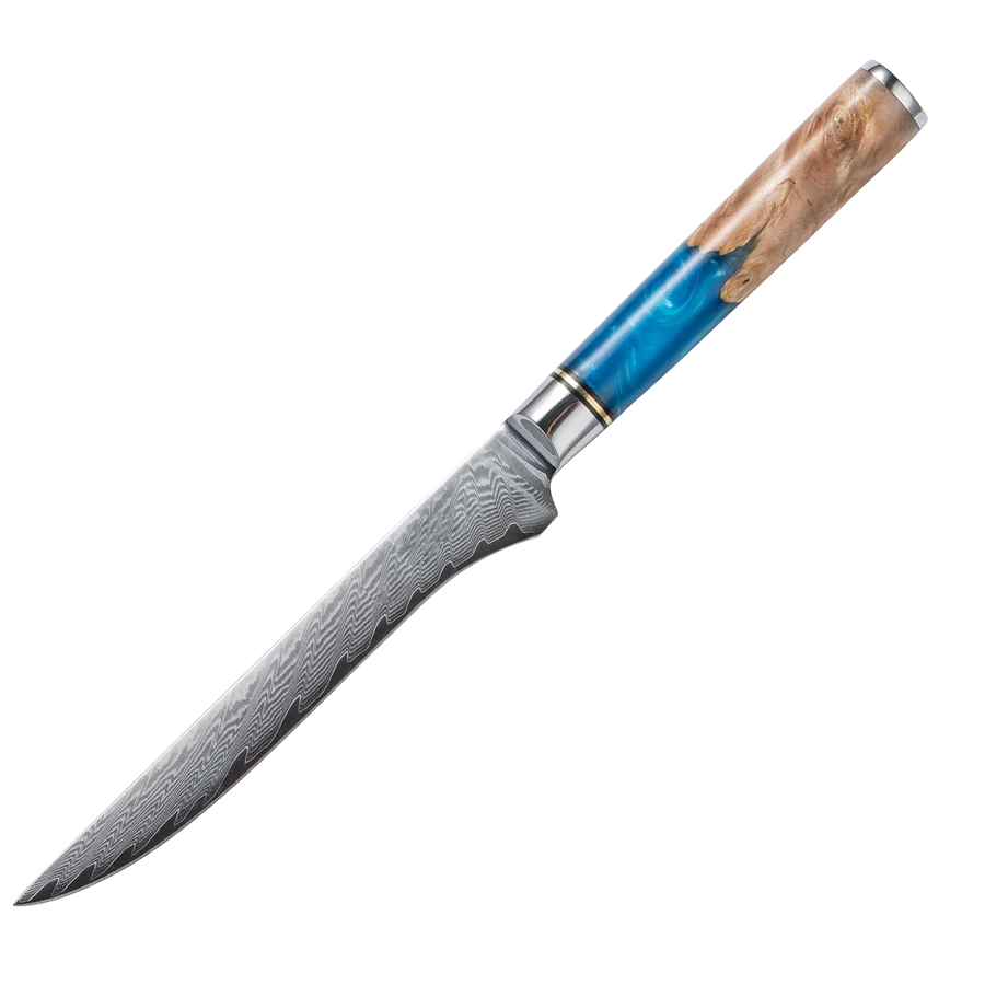 Damascus Steel Knife – Blue Resin Handle
