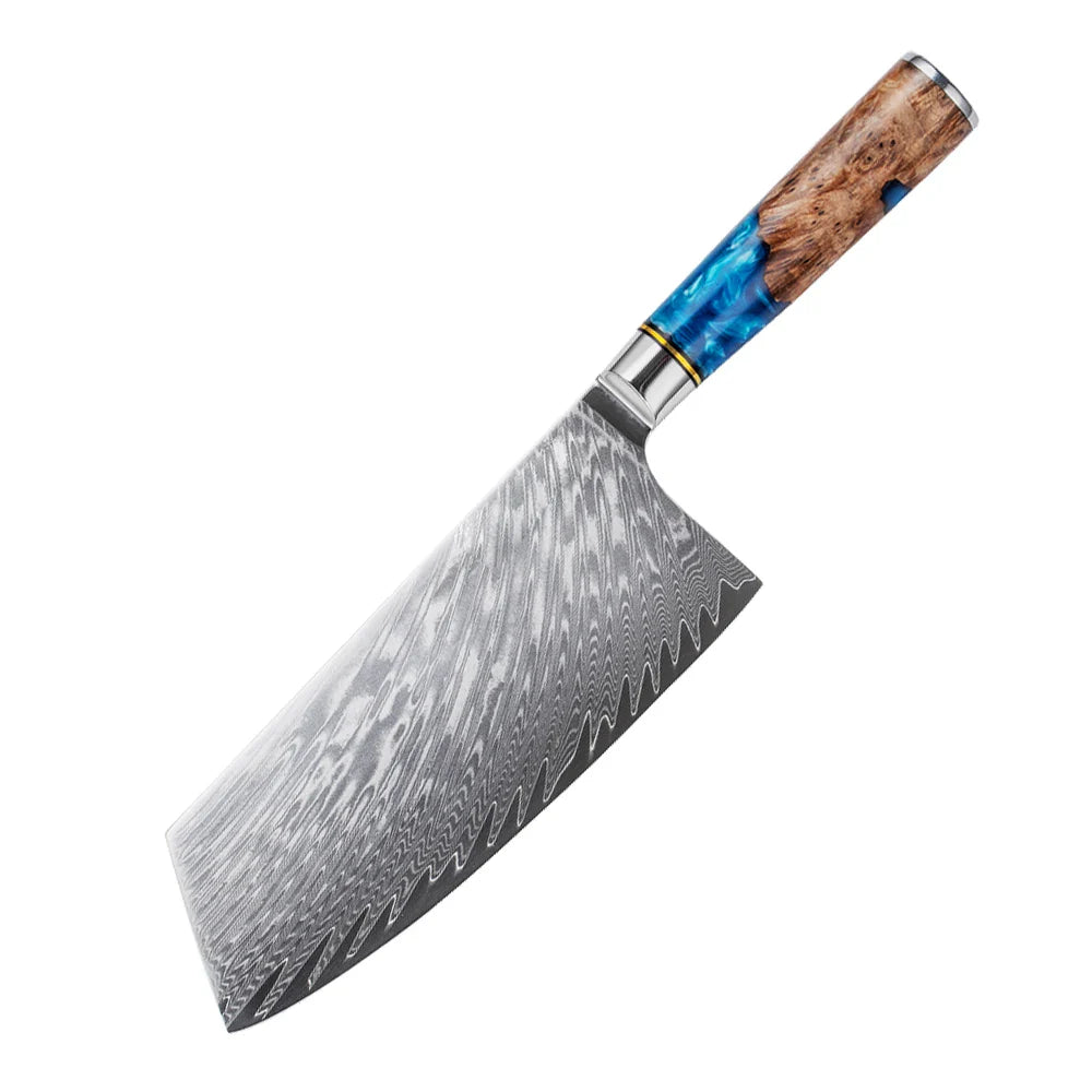 Damascus Steel Knife – Blue Resin Handle