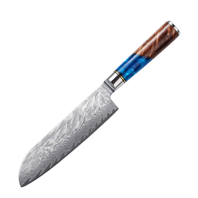 Damascus Steel Knife – Blue Resin Handle