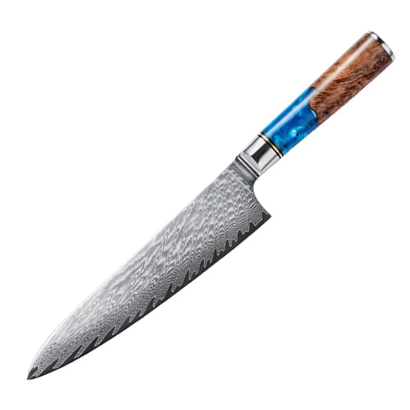 Damascus Steel Knife – Blue Resin Handle