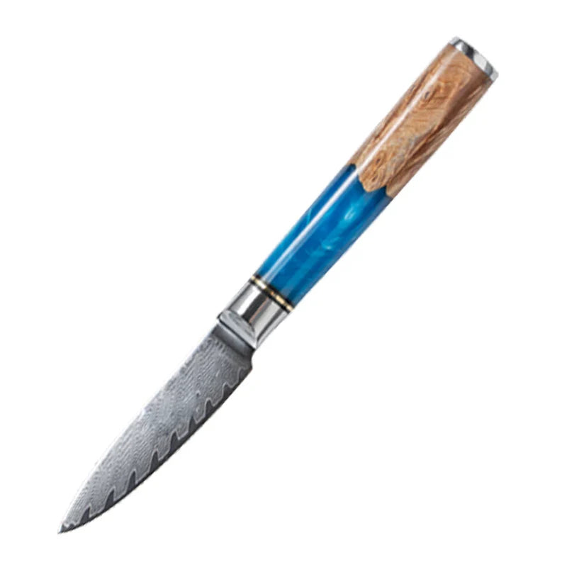Damascus Steel Knife – Blue Resin Handle