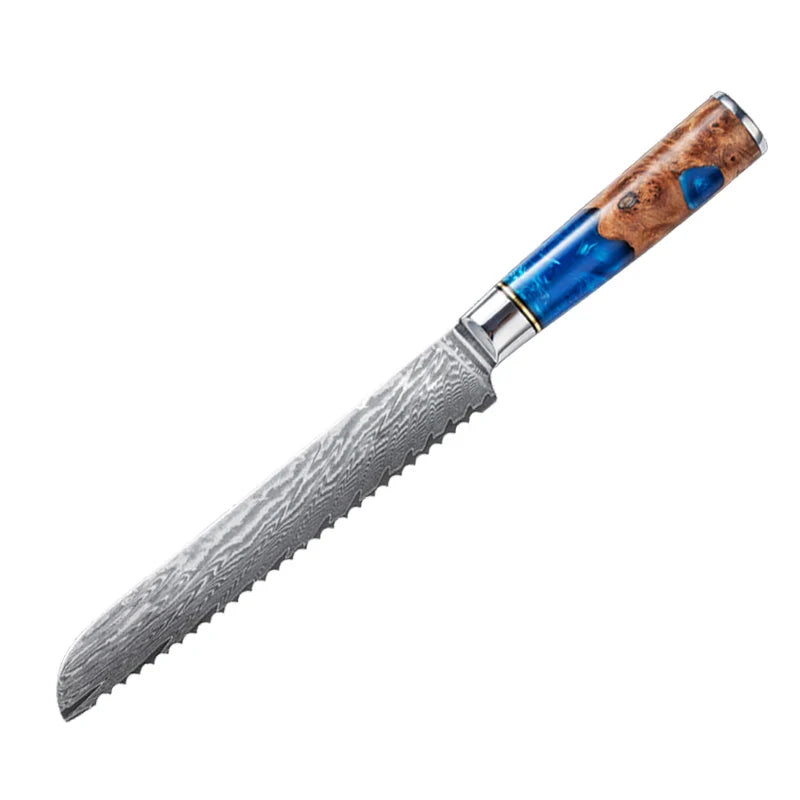 Damascus Steel Knife – Blue Resin Handle