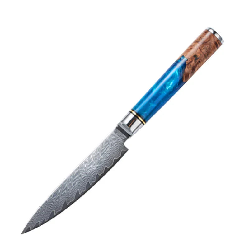 Damascus Steel Knife – Blue Resin Handle