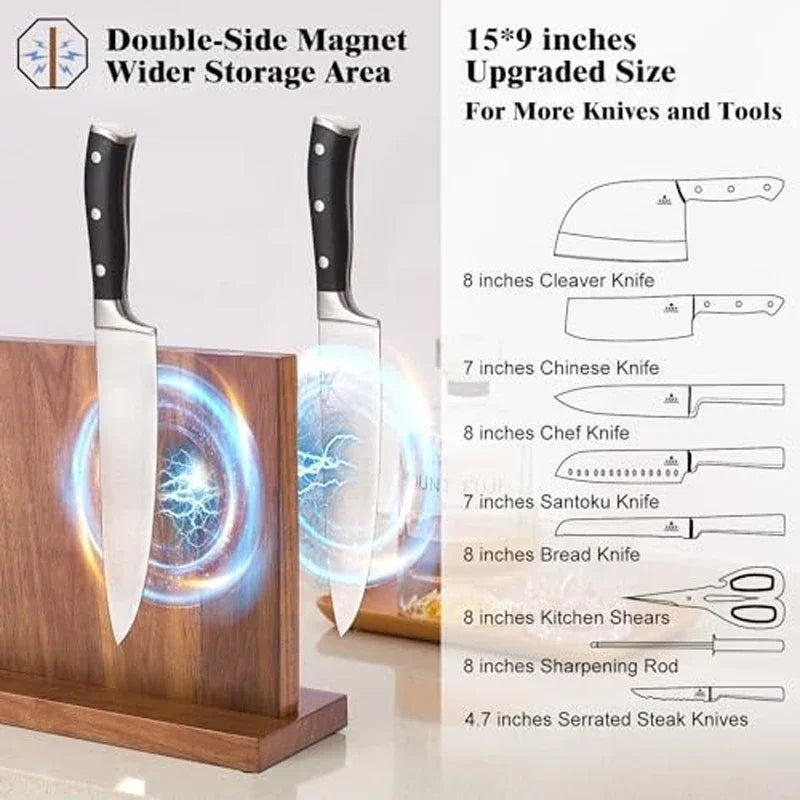 Acacia Wood Magnetic Knife Block