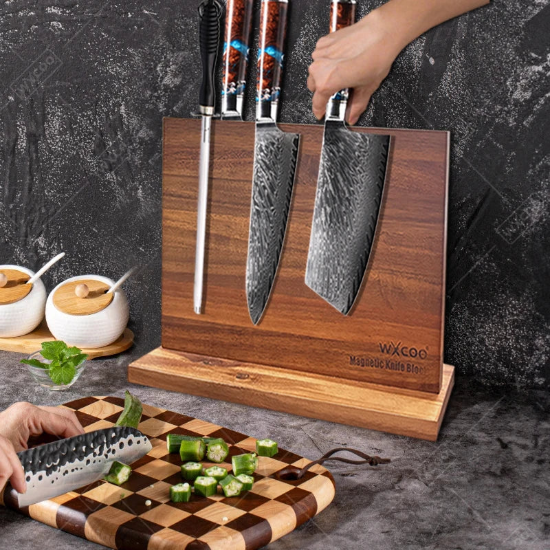 Acacia Wood Magnetic Knife Block